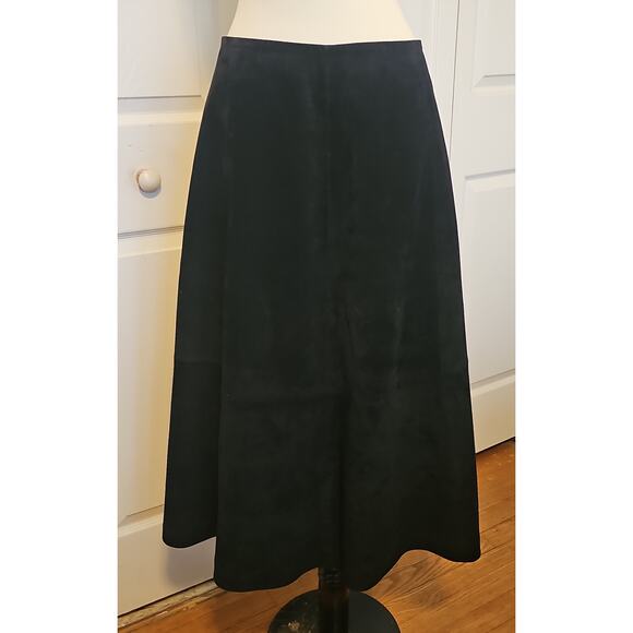 Overland Suede Leather A-Line Maxi Skirt Womens 10 Black - Picture 2 of 12